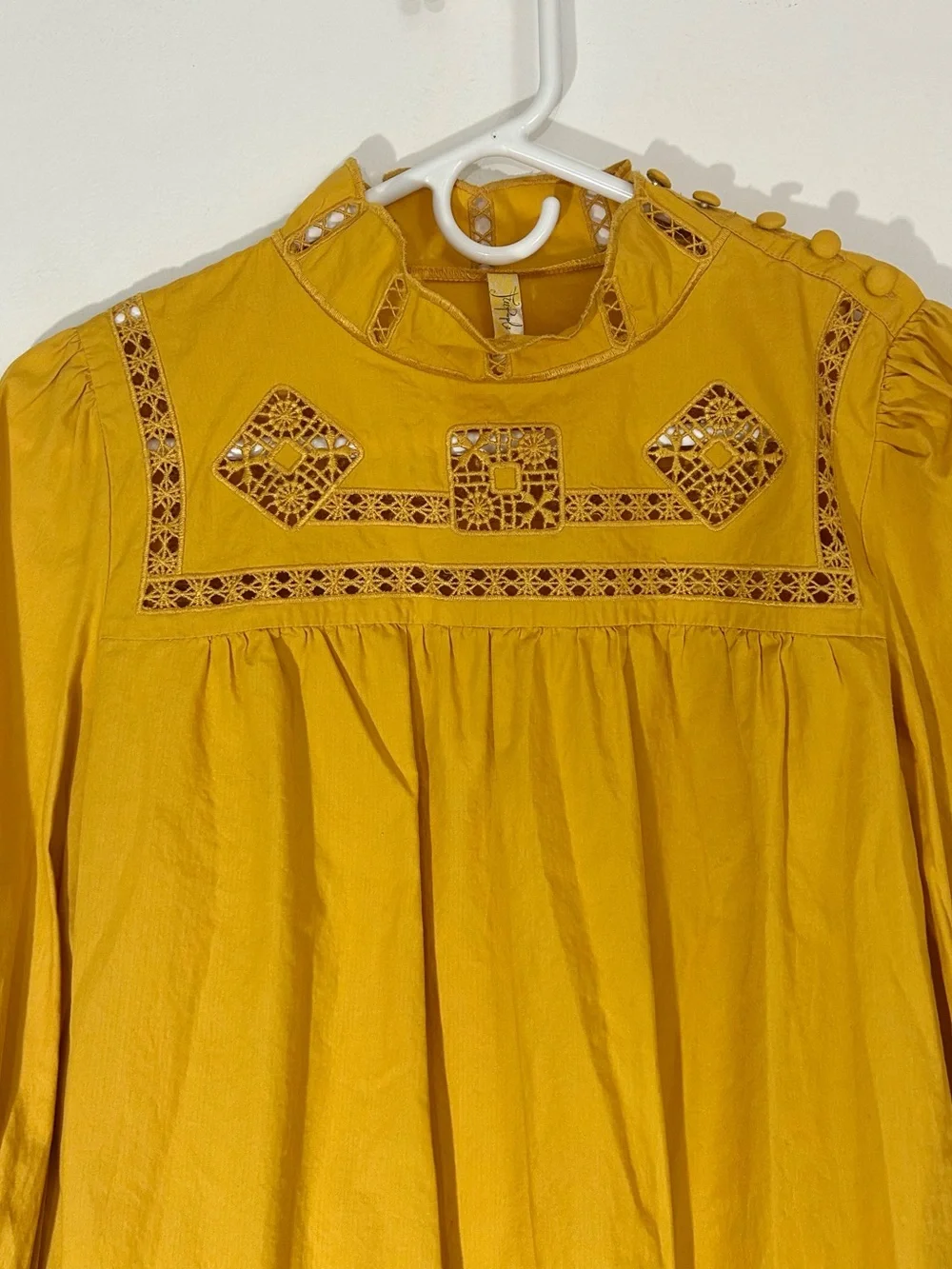 Free People Another Eternity 100% Cotton Mustard Yellow, Bell Sleeve Top, Small